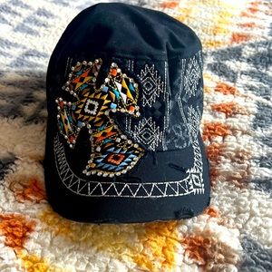 Western cross and rhinestone embellished cap